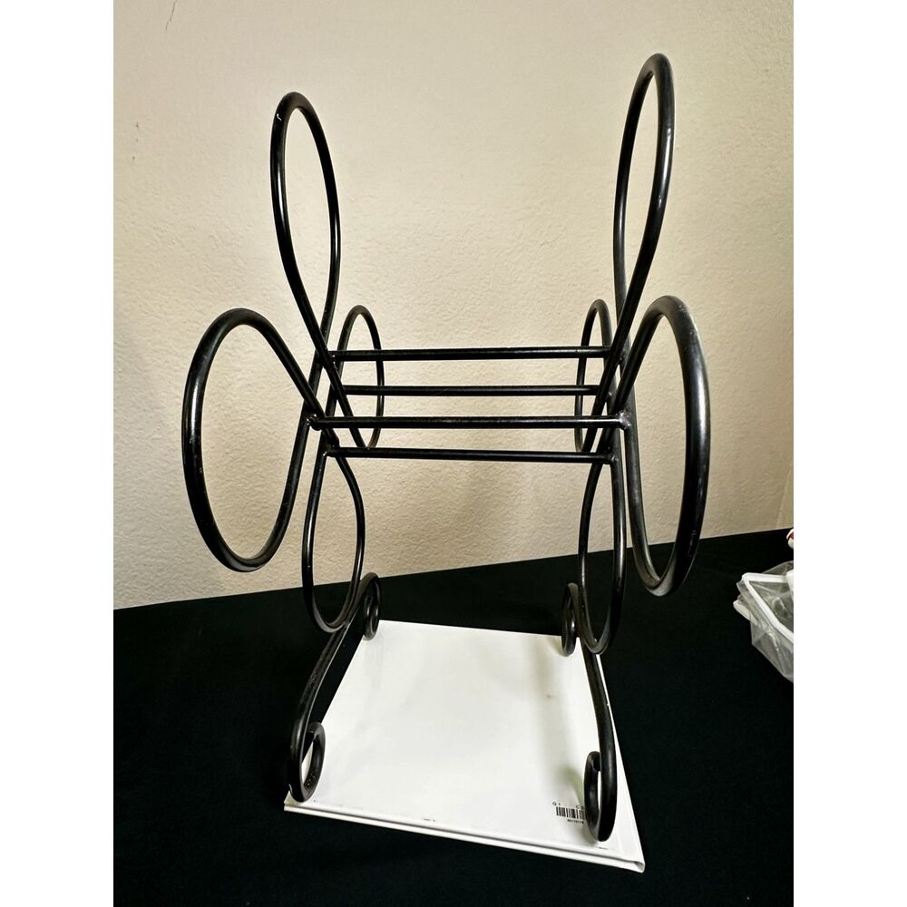 Scrollwork Wine Bottle Holder — Black Metal — Holds 4 Bottles